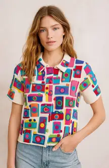 VTG Michael Simon New York Womens S Camera Knit Top Novelty Dopamine Artwear 90s