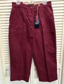 Bill Bass Burgundy Denim Capris Wide Leg High Rise Size 10 NWT