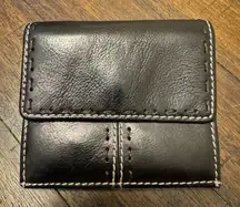 Fossil Black Leather  Wallet Small Bi-Fold ID Coin Wallet Snap Closure‎ E