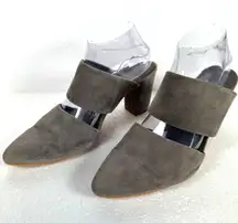 Able Joselyne Gray Suede Slingback Heels Women's 9.5 Pointed Toe 3.25" Heel