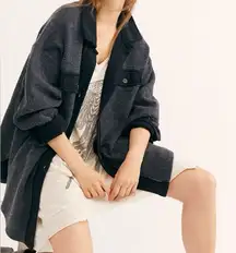 Free People Ruby Jacket Oversized Shacket Fleece Distressed Washed Black Size M
