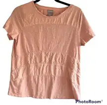 Chico's  size 1 Medium women’s coral short sleeve embroidered t-shirt