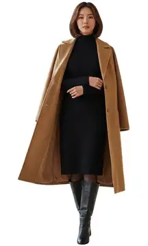 Brave Soul ASOS Camel Brown Wool Blend Dixie Coat 14 Longline Oversized Neutral