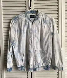 AEO Acid Wash Mini Bomber Jacket Size Small Cropped 3/4 Sleeve