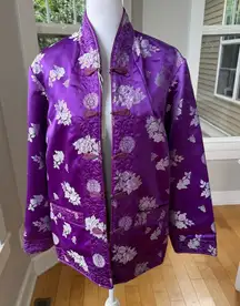 Vintage Purple Black Chinese Embroidered Silk Bed Jacket Handmade Reversible