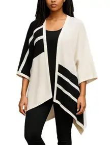Brochu Walker Colorblock Poncho Cape Ivory Black Women’s One Size Wool Blend