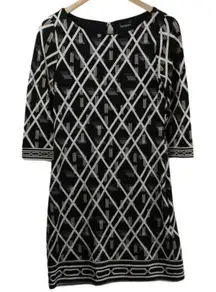 WHBM Shift Career Geometric 3/4 Sleeve Midi‎ Whimsigoth Office Siren Dress Sz XS