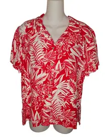 Gloria Vanderbilt Vintage Rayon Button-Down Hawaiian Shirt Blouse, Size Large