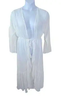 Shein White Sheer Long Ruffle Accent Bridal Robe or Beach Cover Up Size Large