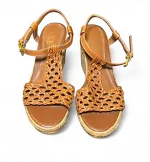 Lauren Ralph Lauren Women’s Size 7 Tan Leather Woven Espadrille Wedge Sandals