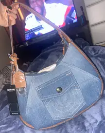 Horseshoe Pocket Denim Hobo Shoulder Bag