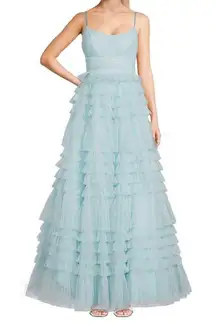 B Darlin  B. Darlin Blue Tulle Scoopless Neck Dress