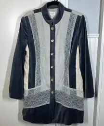 Chico’s Silver Treasure Artisan Duster Jacket Art to Wear size‎ 2 Medium Velvet