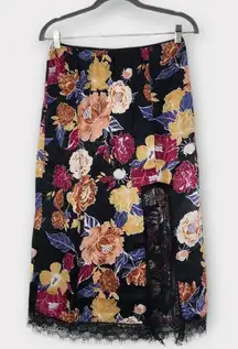 Band of the Free Black Floral Boho Midi Slip Skirt Size XS NWT Black Boho Skirt