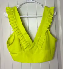 EUC SHEIN women’s neon‎ bright yellow ruffle strap cropped v-neck stretch tank L