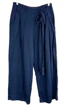 J Crew Size‎ 2 Pants Cotton navy Blue Wide Leg Palazzo Belted Side Zip Crop 685