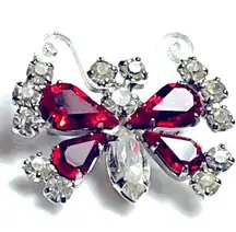 Designer B David BUTTERFLY BROOCH PIN Ruby Red Clear Crystal Rhinestone Silver