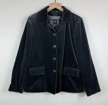 GAP Blazer Jacket Women M Gray Velvet Lined Button Front Career Classic Staple