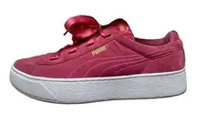 Puma 8.5 Suede Rose Pink Vikky Platform Ribbon Sneaker Shoes