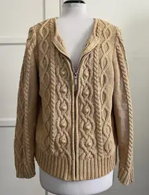 LEO & NICOLE Beige Cable Knit Full Zip Cardigan Winter Sweater Cottagecore L