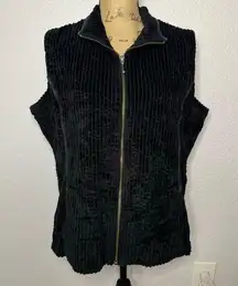 Woolrich Corduroy Black Vest Women Size XL Pocket Full Zip Wide Wale Fitted