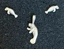 Vintage Kabana KBN Sterling Silver 925 Manatee‎ Pendant and Stud Earrings Set