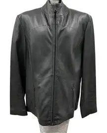 Kenneth Cole Reaction Women’s Black Leather Zip Jacket LARGE Minimalist Classic