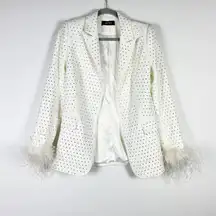 Akira White Bridal Bride Crystal Jewel Diamond Embellished Feather Blazer Jacket