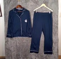 Life Is Good Dark Blue Pajama Set with White Trim Top N Bottom Size XL