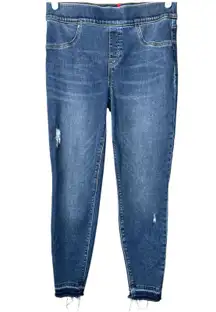 Spanx Blue Jean Denim Distressed Raw Hem Shaping Skinny Jeans Size Medium