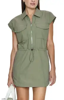 Pistola Mariah green “eucalyptus” shirt sleeve drawstring waist utility dress. S