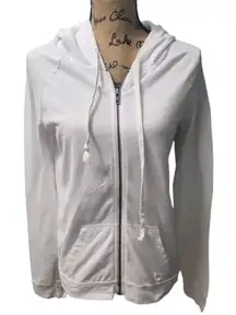 American Eagle Womens Large Light Weight Hooded Jacket White‎ **Minor Flaw
