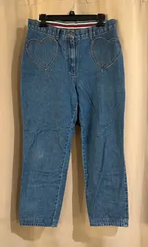 Vintage Blue Heart-Embroidered Women's Jeans