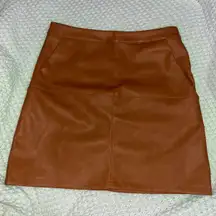 Light Brown Leather Skirt With Pocket 