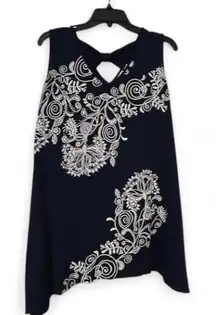 Avenue Tank Top Women's Sz 10/12 Blue‎ Floral Artsy Coastal Cruise Beach