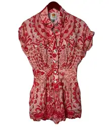 Farm Rio Jaipur Red Mini Linen Romper sz XS