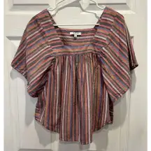 Madewell Butterfly Top Womens Small Rainbow Stripe Mulled Wine Sq‎ Neck L3049