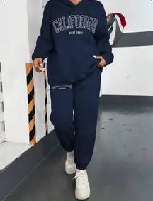 Letter Graphic Kangaroo Pocket Drawstring Hoodie & Sweatpants (Size 18/3XL)