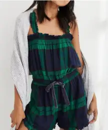 Aerie Blue and Green Plaid‎ Sleeveless Jumpsuit with Tie Waist