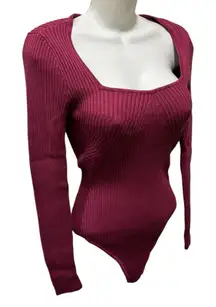 Abercrombie & Fitch Fuchsia Rib Knit Sweater Bodysuit Sz M  Long Sleeve Casual