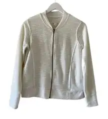 Nordstrom Caslon V-Neck Women’s White Front Zipper Long Sleeves SZ S #1251