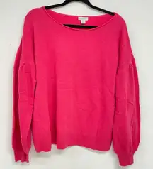 Sundance Hot Pink Cashmere Crew Neck Balloon Sleeve Sweater L Barbie Core