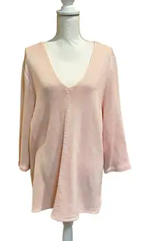 Lauren Ralph Lauren Blush Pink Knit Tunic Sweater V-Neck 2X Mercerized Cotton