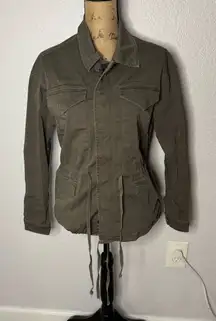Hudson Cotton Utility Military Jacket Brown Women sz XS Full Zip Pockets Stretch