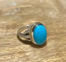 Sterling Silver EFFY  & 18K Yellow Gold Blue Turquoise Ring