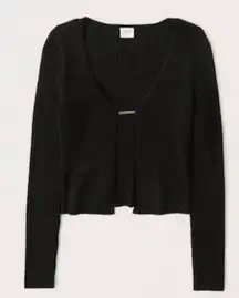 Abercrombie & Fitch Slim Bar Hardware Ribbed Crop Cardigan Black M
