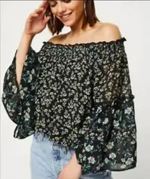 Free People Black White‎ Rose Valley Off The Shoulder Top
