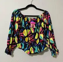 Tabitha Brown Target Black Lemon Blouse S Beachy Vacation Tropical Off Shoulder