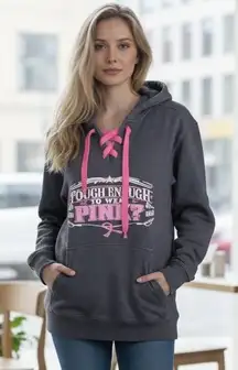 Sport-Tek Rodeo Alaska Breast Cancer Find A Cure Hoodie Sweatshirt Lace Up