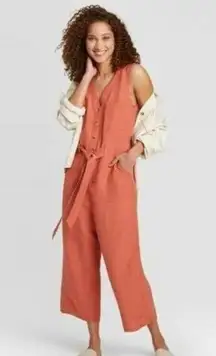 A NEW DAY LINEN SALMON RED PANTS JUMPSUIT SMALL